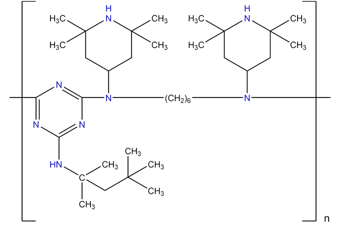 Poli [[6-[(1,1, 3,3-tetrametilbutil) amino]-1,3,5-triazine-2, 4-diil][(2,2, 6,6-tetrametil4-piperidinil) imino]-muslim[ (2,2, 6,6-tetrametil-4-piperidinil) imino]])